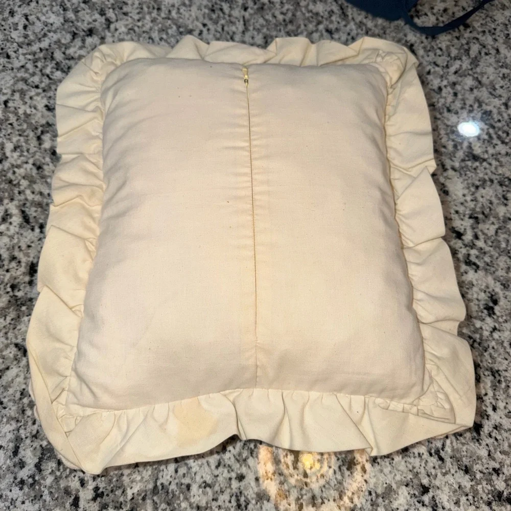 Vintage Handmade Cream Decorative Pillow Cover with Ruffle Edges & pillow granny